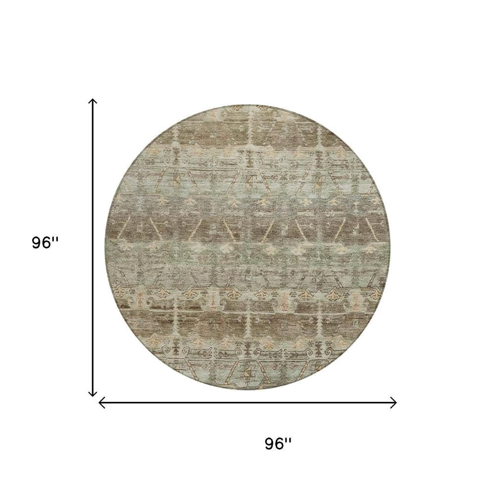 8' Chocolate And Brown Round Tribal Washable Indoor Outdoor Area Rug — view 4