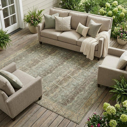 8' X 10' Chocolate And Brown Tribal Washable Indoor Outdoor Area Rug HomeRoots
