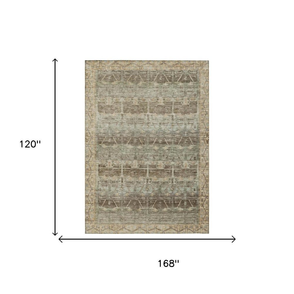 10' X 14' Chocolate And Brown Tribal Washable Indoor Outdoor Area Rug — view 4