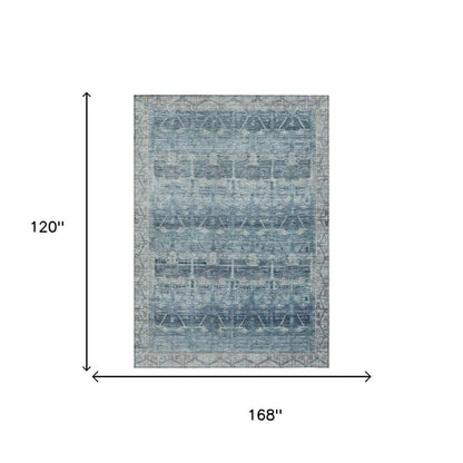 10' X 14' Denim Blue And Blue Tribal Washable Indoor Outdoor Area Rug HomeRoots