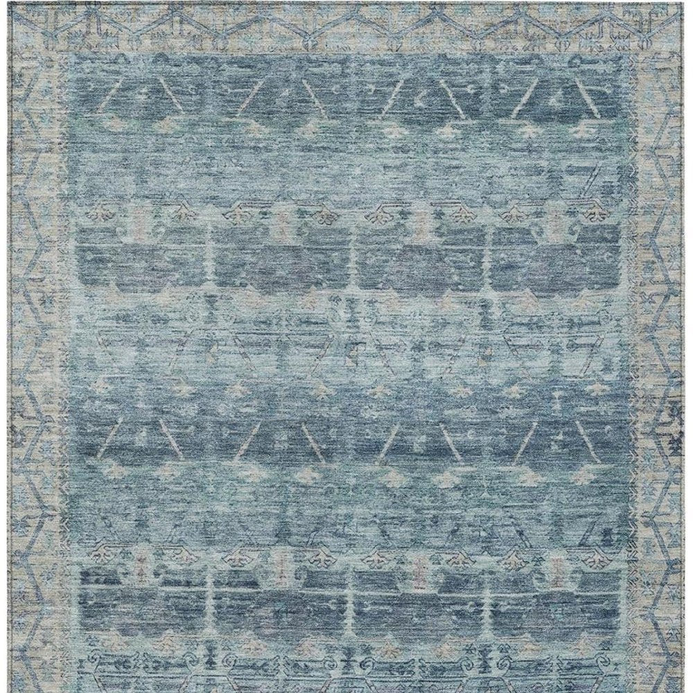 10' X 14' Denim Blue And Blue Tribal Washable Indoor Outdoor Area Rug HomeRoots