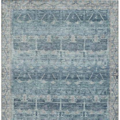 10' X 14' Denim Blue And Blue Tribal Washable Indoor Outdoor Area Rug HomeRoots