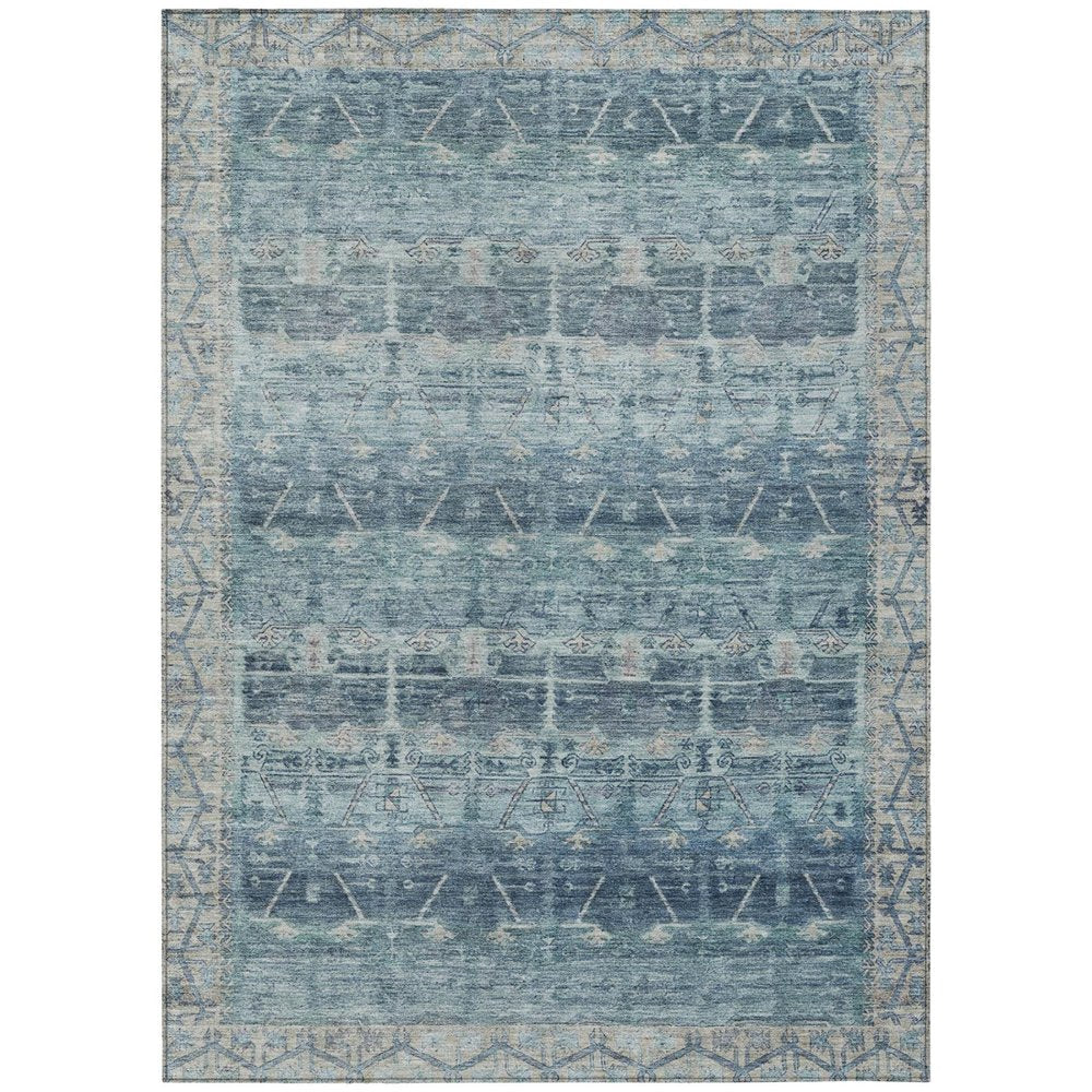 10' X 14' Denim Blue And Blue Tribal Washable Indoor Outdoor Area Rug — view 1