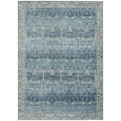 10' X 14' Denim Blue And Blue Tribal Washable Indoor Outdoor Area Rug HomeRoots