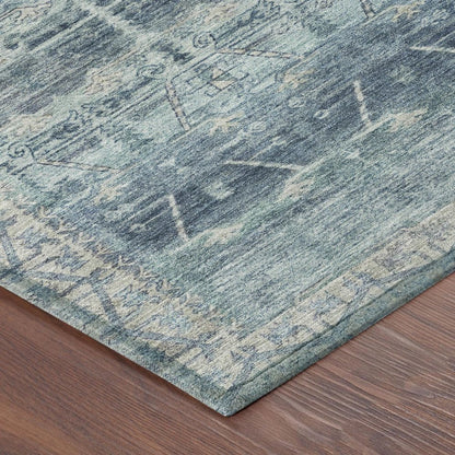 10' X 14' Denim Blue And Blue Tribal Washable Indoor Outdoor Area Rug HomeRoots