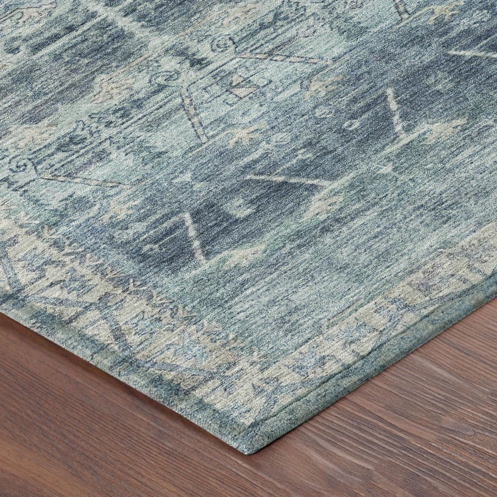10' X 14' Denim Blue And Blue Tribal Washable Indoor Outdoor Area Rug — view 3