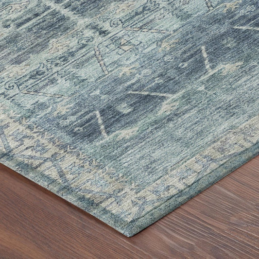 10' X 14' Denim Blue And Blue Tribal Washable Indoor Outdoor Area Rug