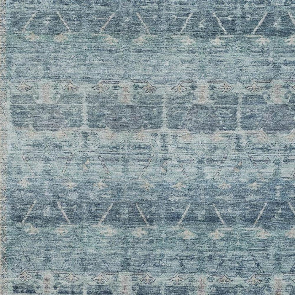 10' X 14' Denim Blue And Blue Tribal Washable Indoor Outdoor Area Rug — view 13