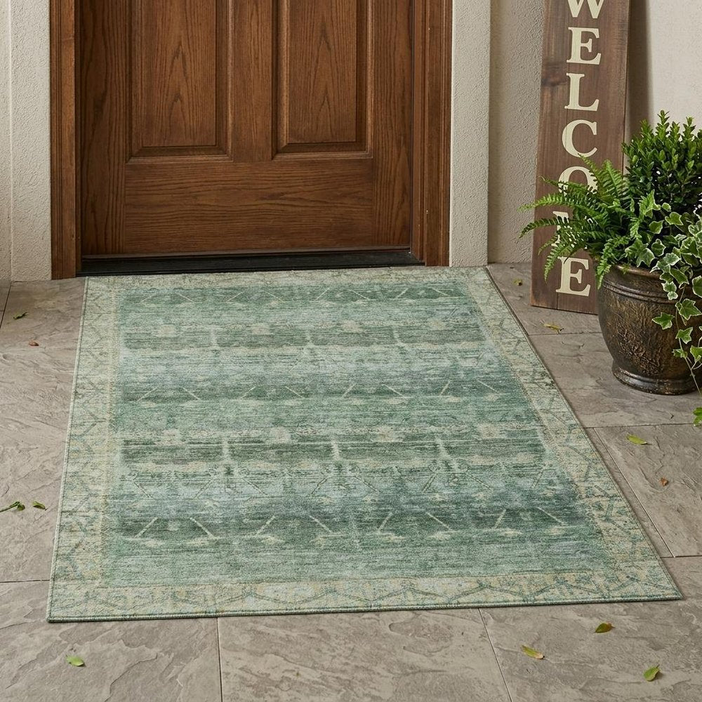 3' X 5' Fern Green And Green Tribal Washable Indoor Outdoor Area Rug — view 5