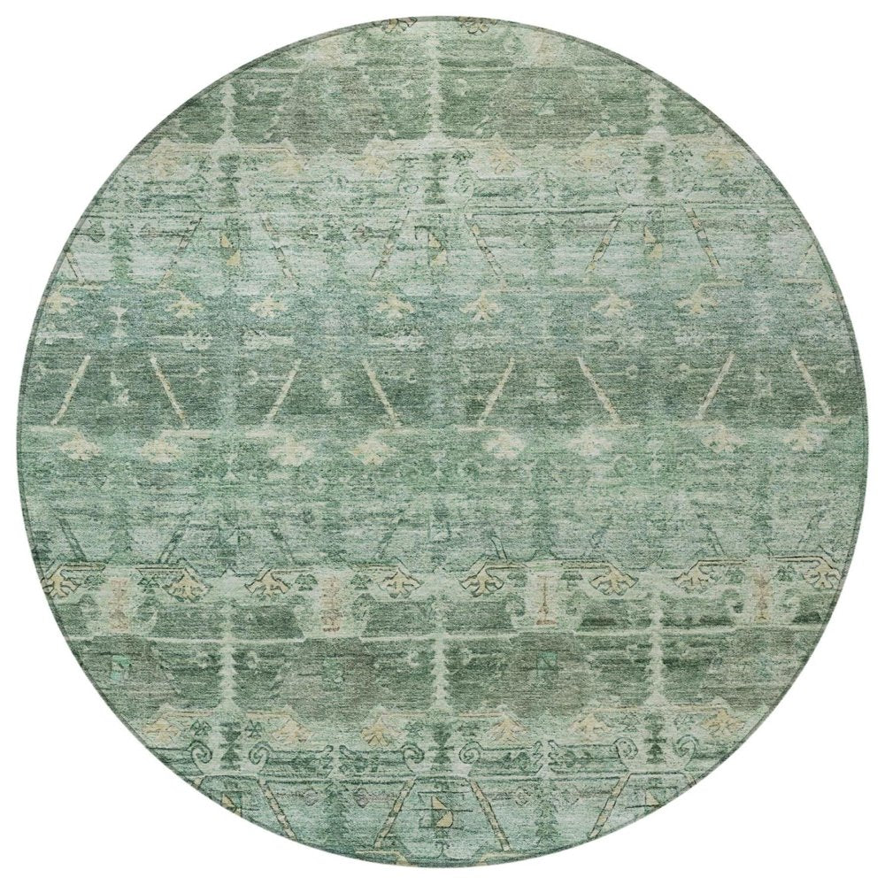 8' Fern Green And Green Round Tribal Washable Indoor Outdoor Area Rug — view 6