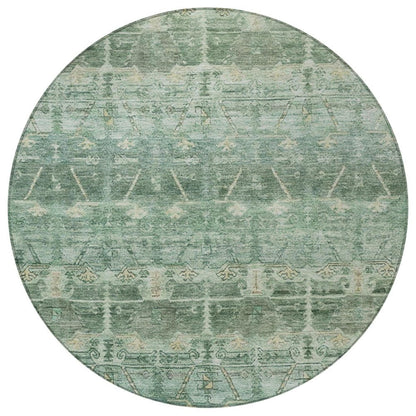 8' Fern Green And Green Round Tribal Washable Indoor Outdoor Area Rug