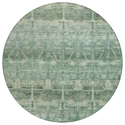 8' Fern Green And Green Round Tribal Washable Indoor Outdoor Area Rug