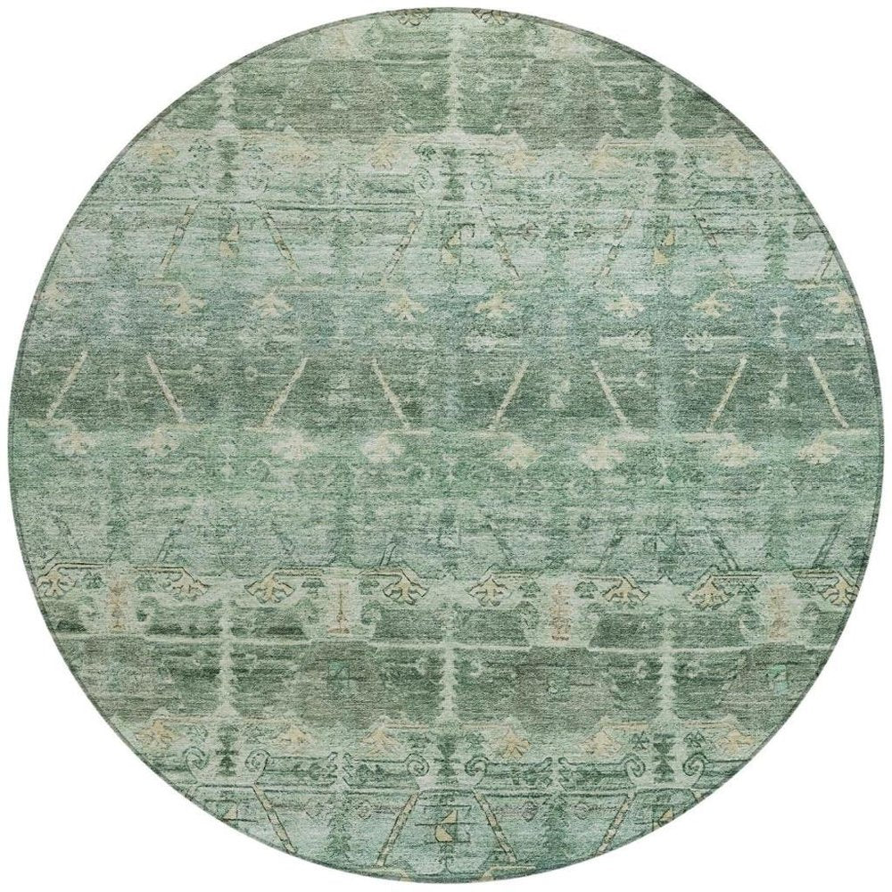 8' Fern Green And Green Round Tribal Washable Indoor Outdoor Area Rug — view 5