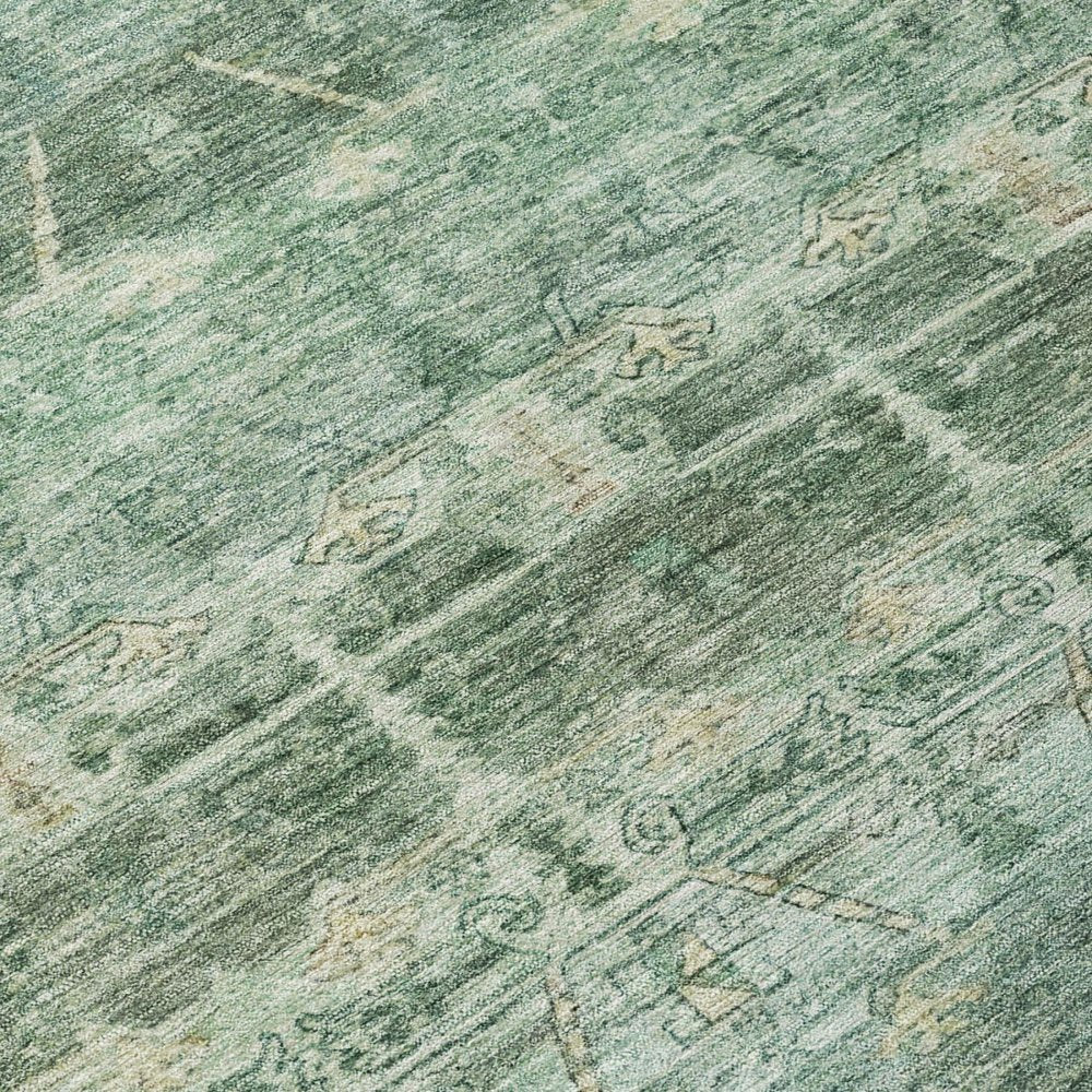 8' Fern Green And Green Round Tribal Washable Indoor Outdoor Area Rug — view 3