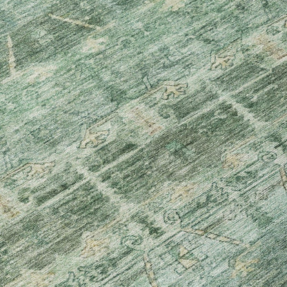8' Fern Green And Green Round Tribal Washable Indoor Outdoor Area Rug