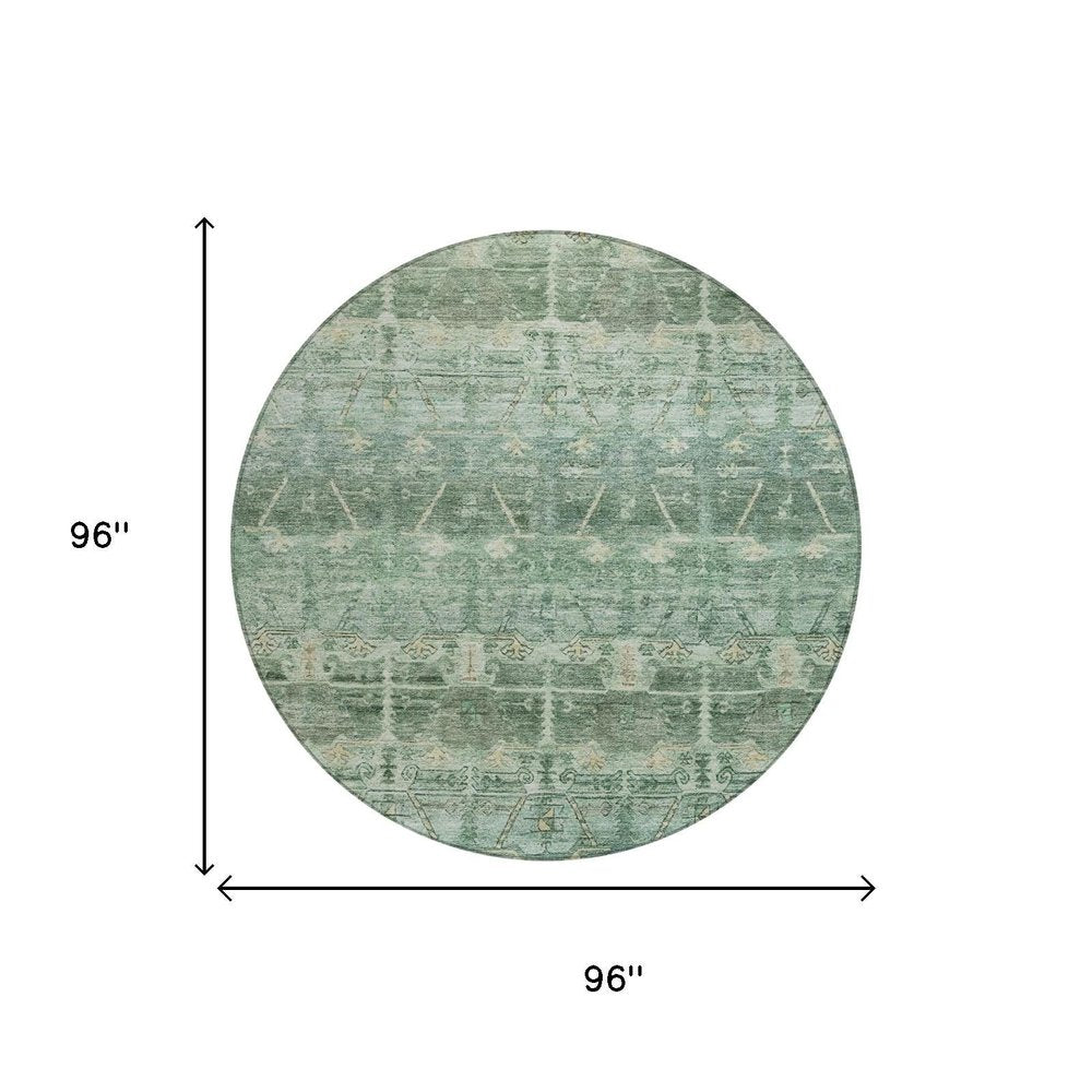 8' Fern Green And Green Round Tribal Washable Indoor Outdoor Area Rug