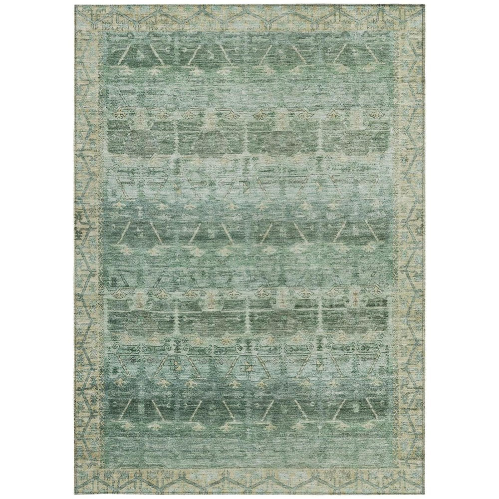 9' X 12' Fern Green And Green Tribal Washable Indoor Outdoor Area Rug HomeRoots