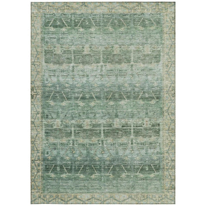 9' X 12' Fern Green And Green Tribal Washable Indoor Outdoor Area Rug HomeRoots