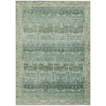 9' X 12' Fern Green And Green Tribal Washable Indoor Outdoor Area Rug HomeRoots