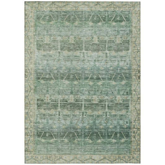 10' X 14' Fern Green And Green Tribal Washable Indoor Outdoor Area Rug