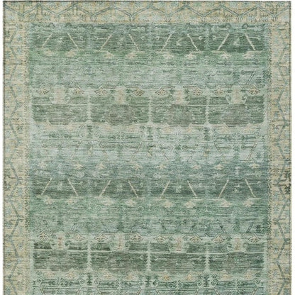 10' X 14' Fern Green And Green Tribal Washable Indoor Outdoor Area Rug HomeRoots