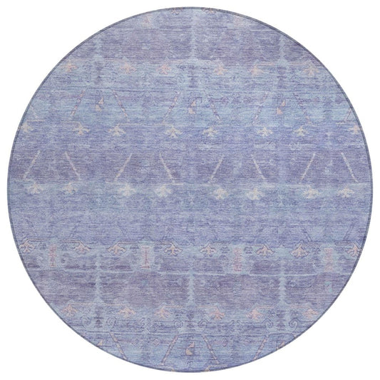8' Lavender And Purple Round Tribal Washable Indoor Outdoor Area Rug