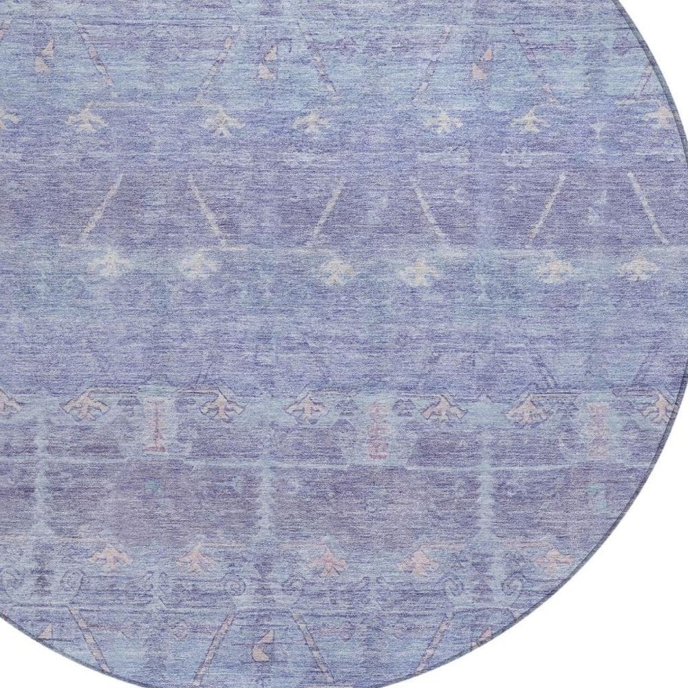 8' Lavender And Purple Round Tribal Washable Indoor Outdoor Area Rug — view 5
