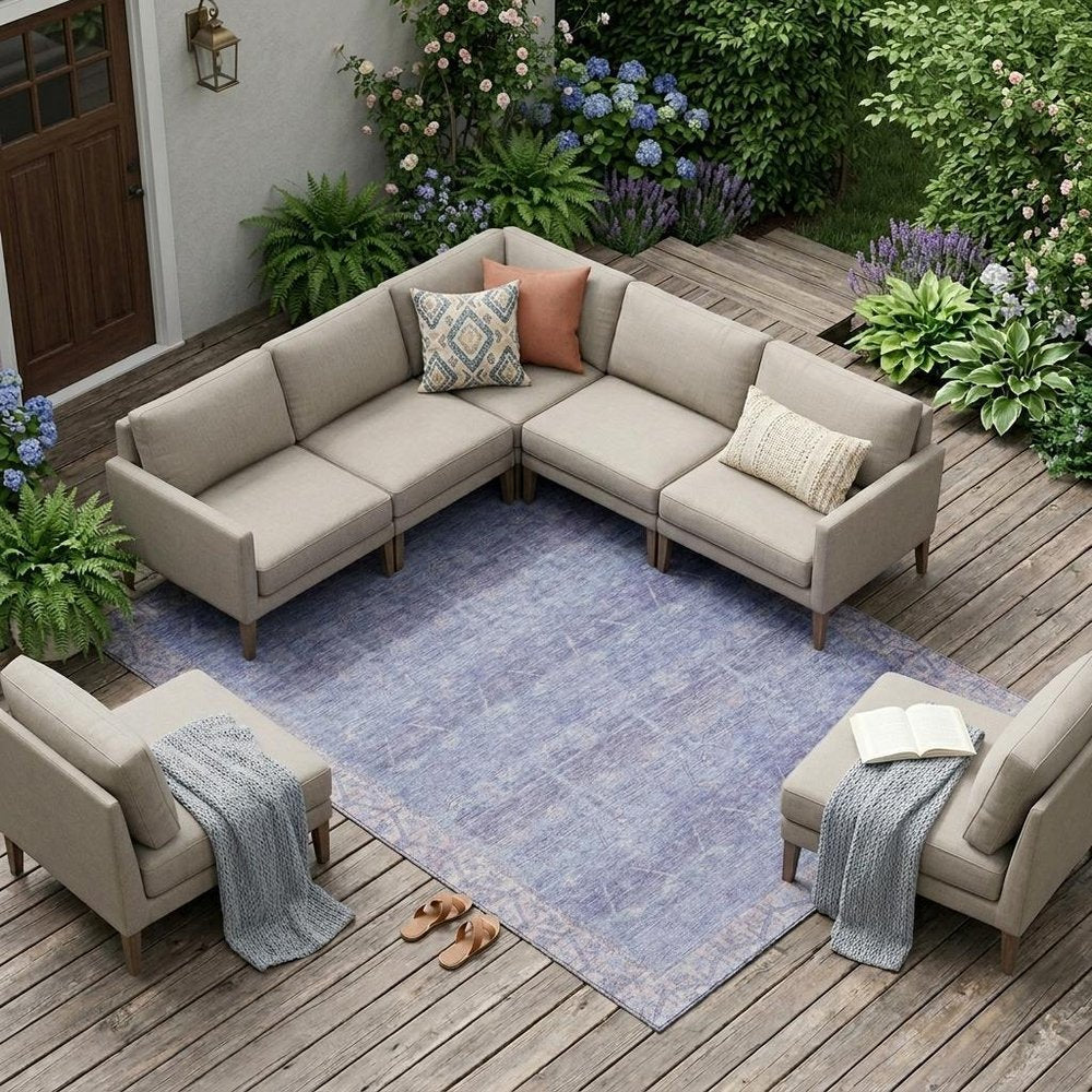 10' X 14' Lavender And Purple Tribal Washable Indoor Outdoor Area Rug — view 5