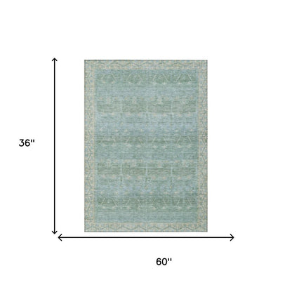 3' X 5' Mint Green And Green Tribal Washable Indoor Outdoor Area Rug HomeRoots