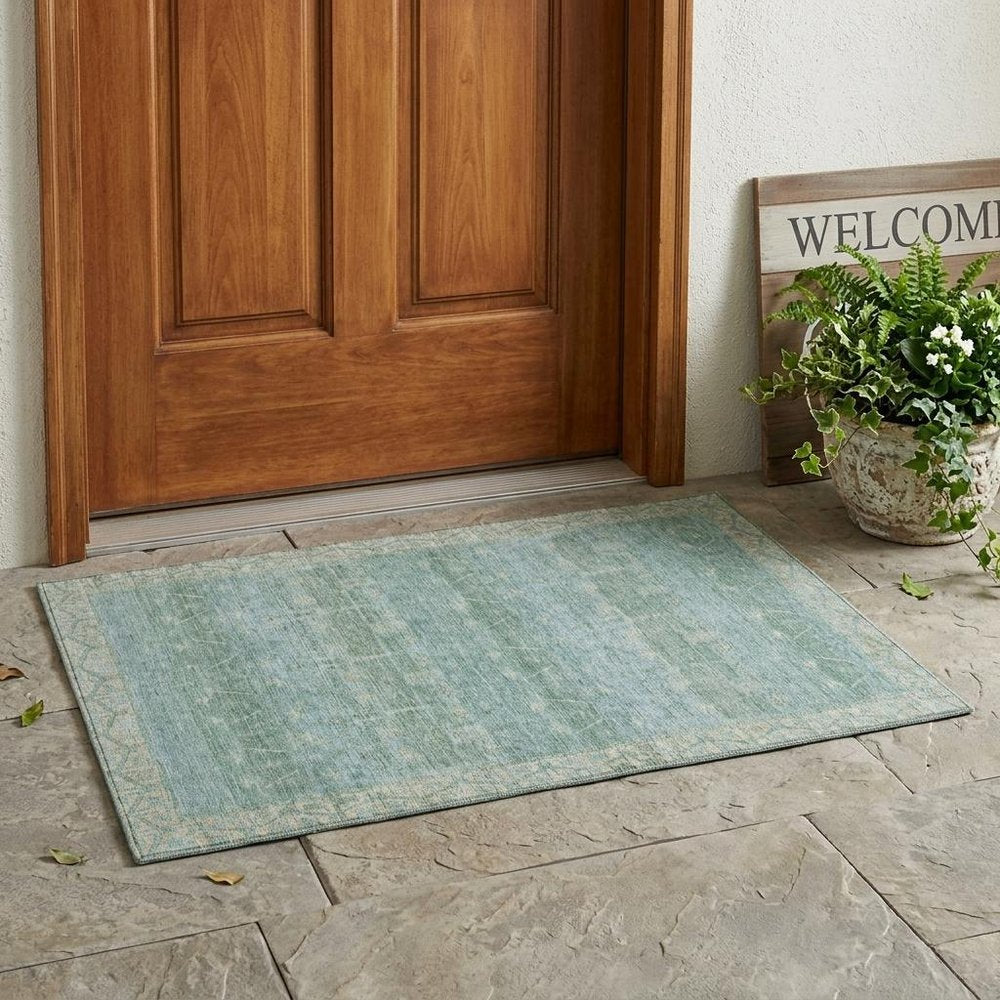 3' X 5' Mint Green And Green Tribal Washable Indoor Outdoor Area Rug HomeRoots