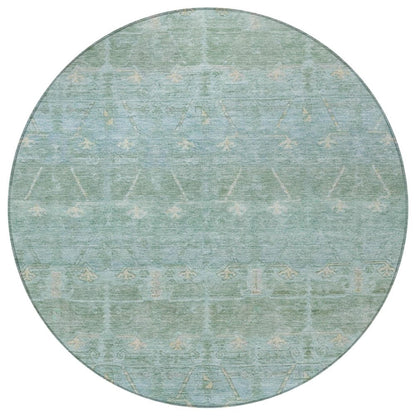 8' Mint Green And Green Round Tribal Washable Indoor Outdoor Area Rug HomeRoots