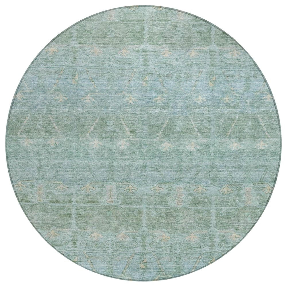 8' Mint Green And Green Round Tribal Washable Indoor Outdoor Area Rug HomeRoots