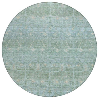 8' Mint Green And Green Round Tribal Washable Indoor Outdoor Area Rug HomeRoots