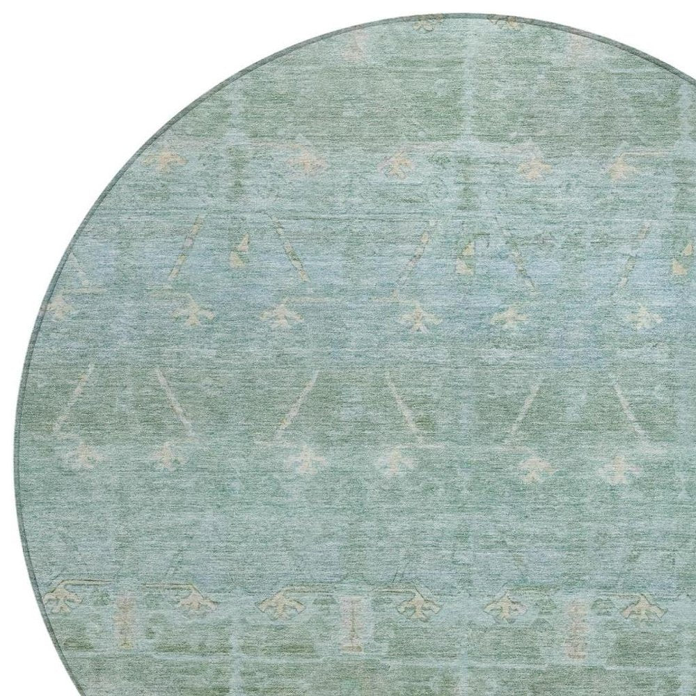 8' Mint Green And Green Round Tribal Washable Indoor Outdoor Area Rug — view 5