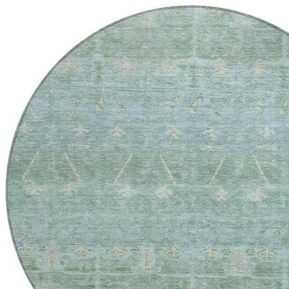 8' Mint Green And Green Round Tribal Washable Indoor Outdoor Area Rug HomeRoots