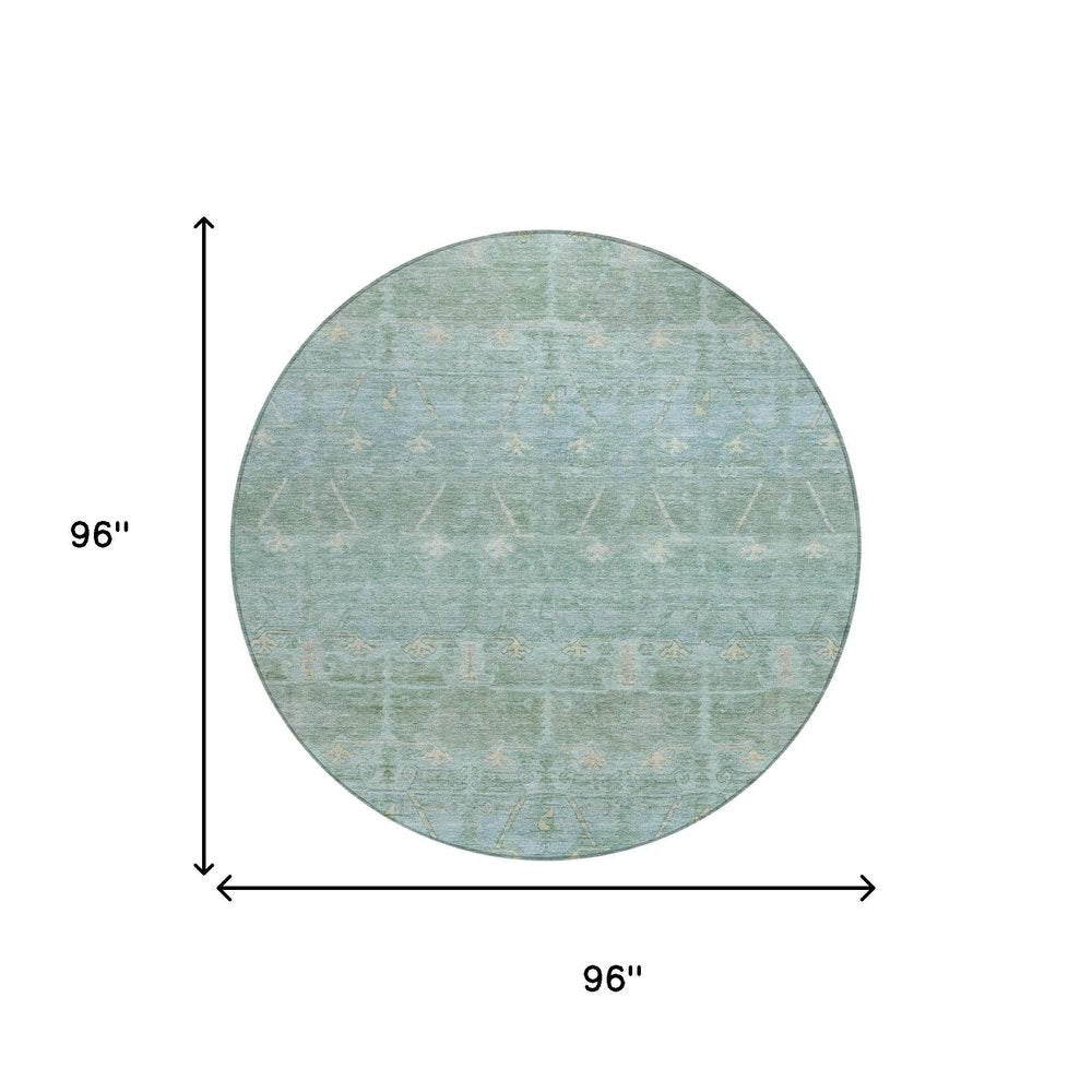 8' Mint Green And Green Round Tribal Washable Indoor Outdoor Area Rug — view 4