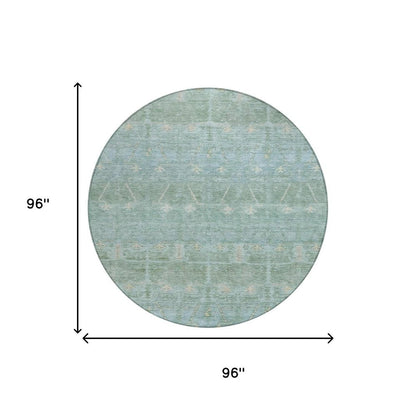 8' Mint Green And Green Round Tribal Washable Indoor Outdoor Area Rug HomeRoots