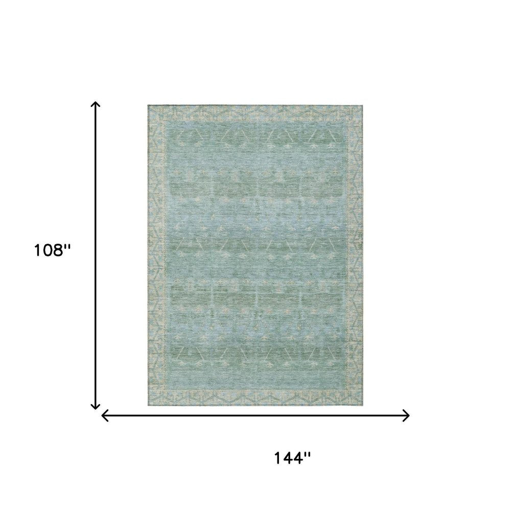 9' X 12' Mint Green And Green Tribal Washable Indoor Outdoor Area Rug HomeRoots