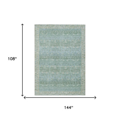 9' X 12' Mint Green And Green Tribal Washable Indoor Outdoor Area Rug HomeRoots