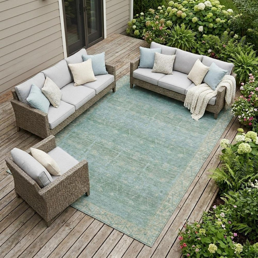 9' X 12' Mint Green And Green Tribal Washable Indoor Outdoor Area Rug HomeRoots