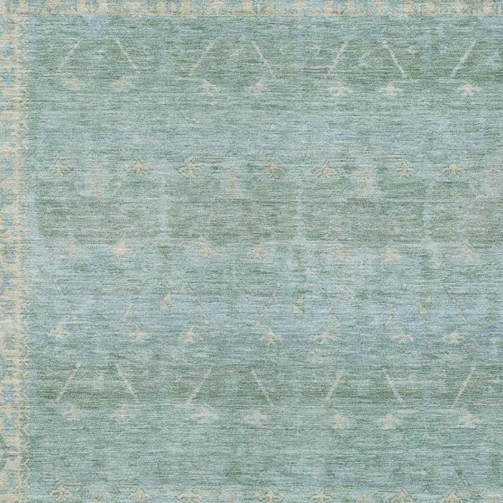 9' X 12' Mint Green And Green Tribal Washable Indoor Outdoor Area Rug HomeRoots