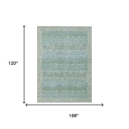 10' X 14' Mint Green And Green Tribal Washable Indoor Outdoor Area Rug HomeRoots