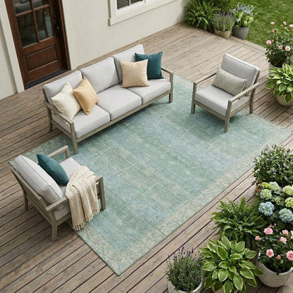 10' X 14' Mint Green And Green Tribal Washable Indoor Outdoor Area Rug HomeRoots