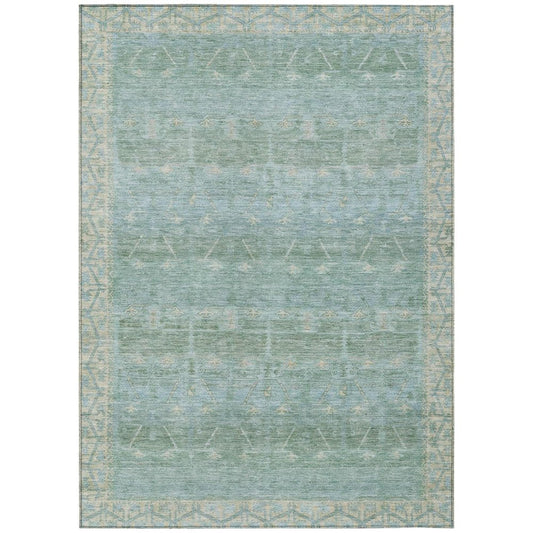 10' X 14' Mint Green And Green Tribal Washable Indoor Outdoor Area Rug