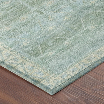 10' X 14' Mint Green And Green Tribal Washable Indoor Outdoor Area Rug