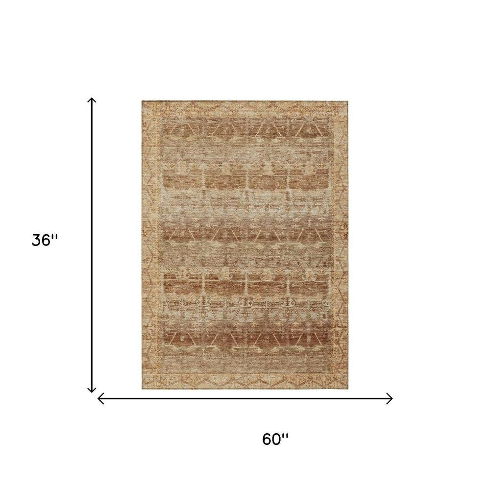 3' X 5' Orange And Copper Tribal Washable Indoor Outdoor Area Rug HomeRoots