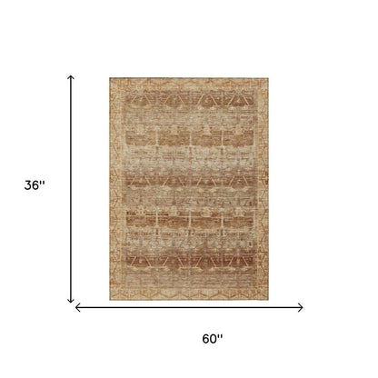 3' X 5' Orange And Copper Tribal Washable Indoor Outdoor Area Rug HomeRoots
