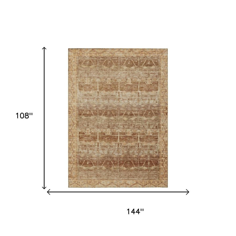 9' X 12' Orange And Copper Tribal Washable Indoor Outdoor Area Rug — view 4