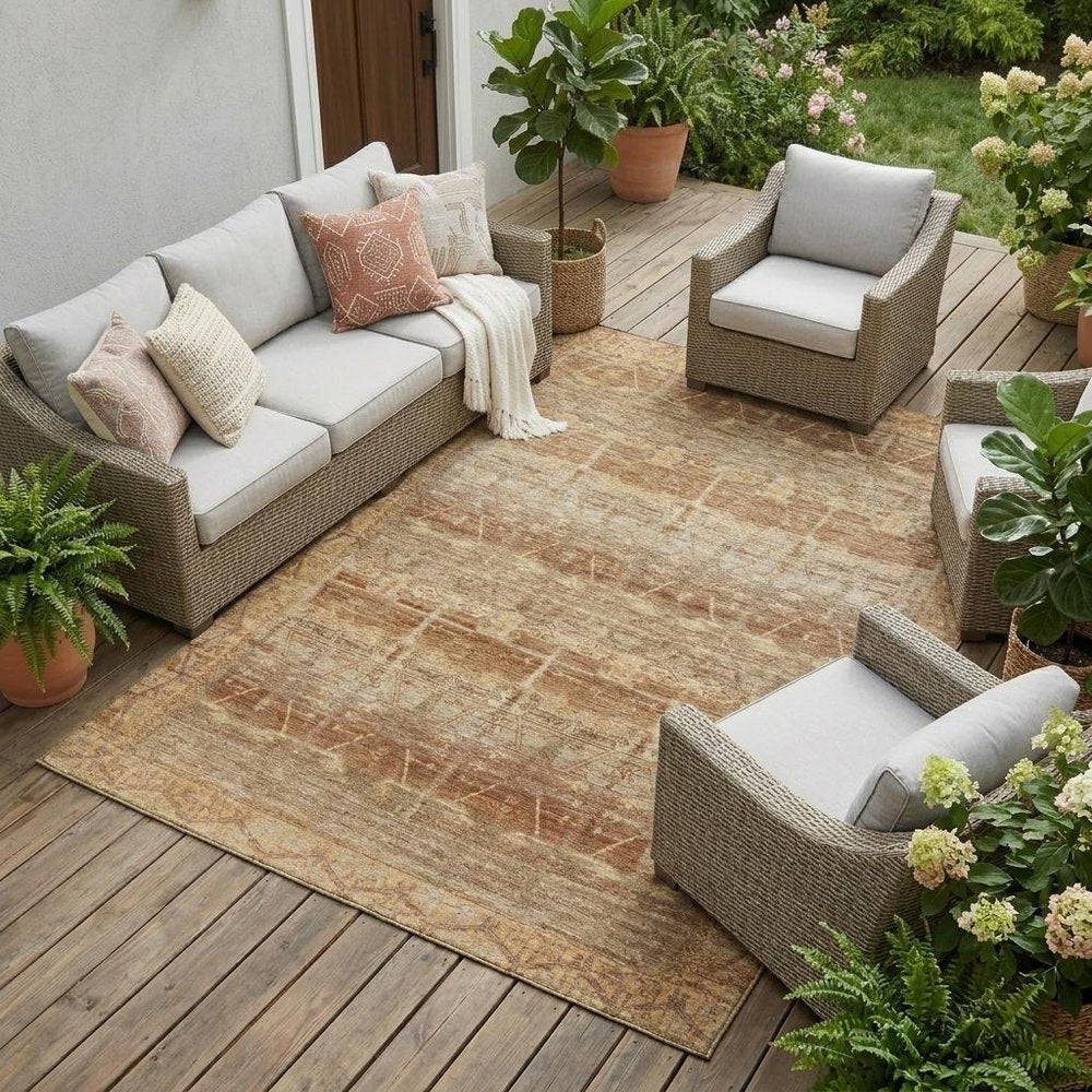 9' X 12' Orange And Copper Tribal Washable Indoor Outdoor Area Rug HomeRoots
