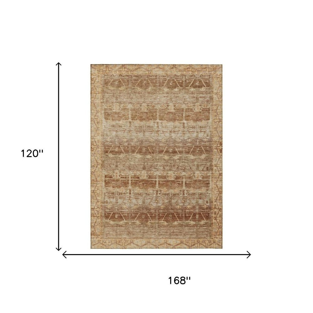 10' X 14' Orange And Copper Tribal Washable Indoor Outdoor Area Rug — view 5
